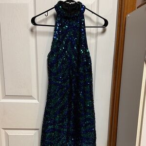 Sequin Halter Dress in Blue and Green size S